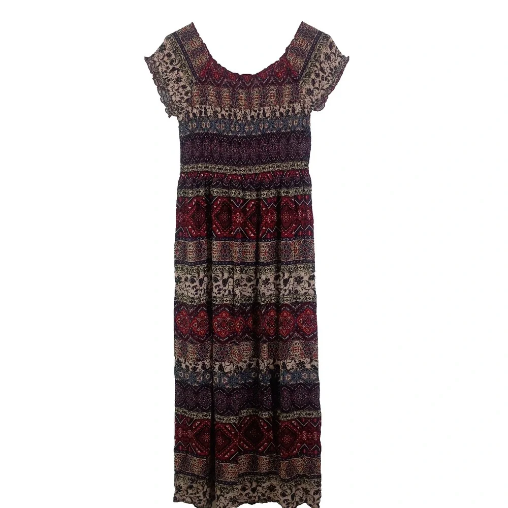 Soft Surrounding Women's Marcelo Smocked Maxi Dress XS Mixed Print Boho Gypsy